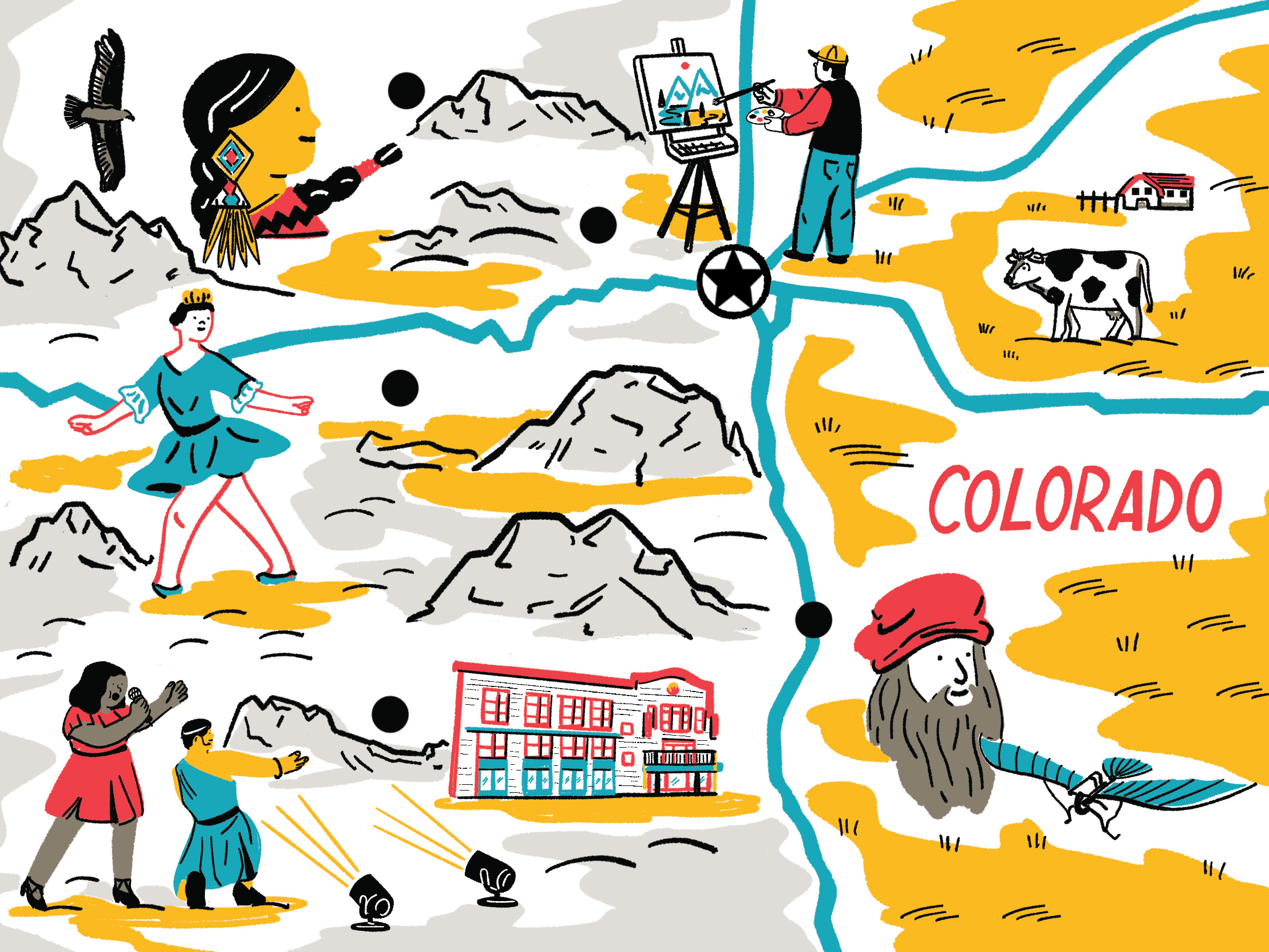 Illustration of Colorado art road trip