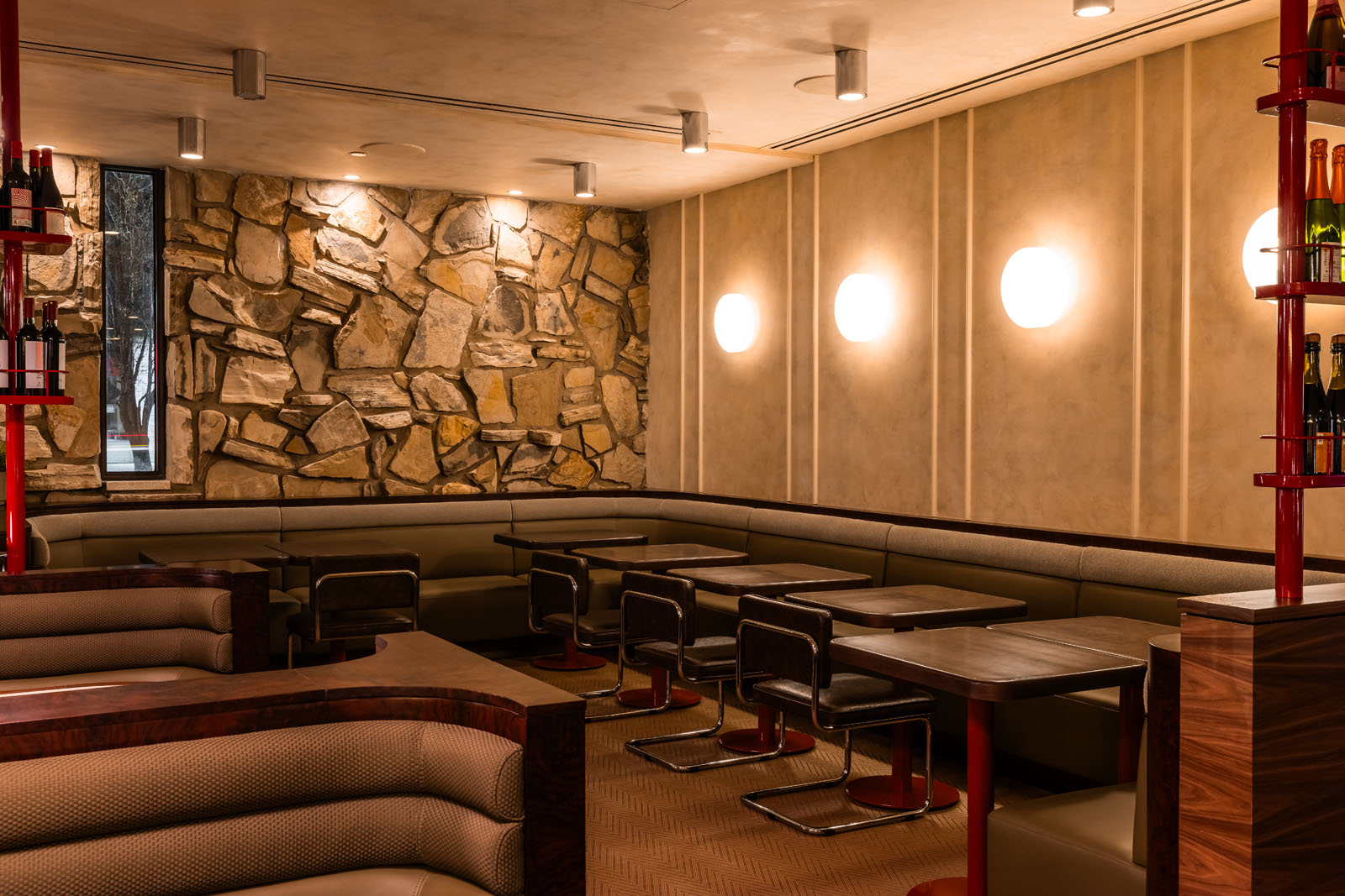 Stone wall from the old Rock Bar in the dining room