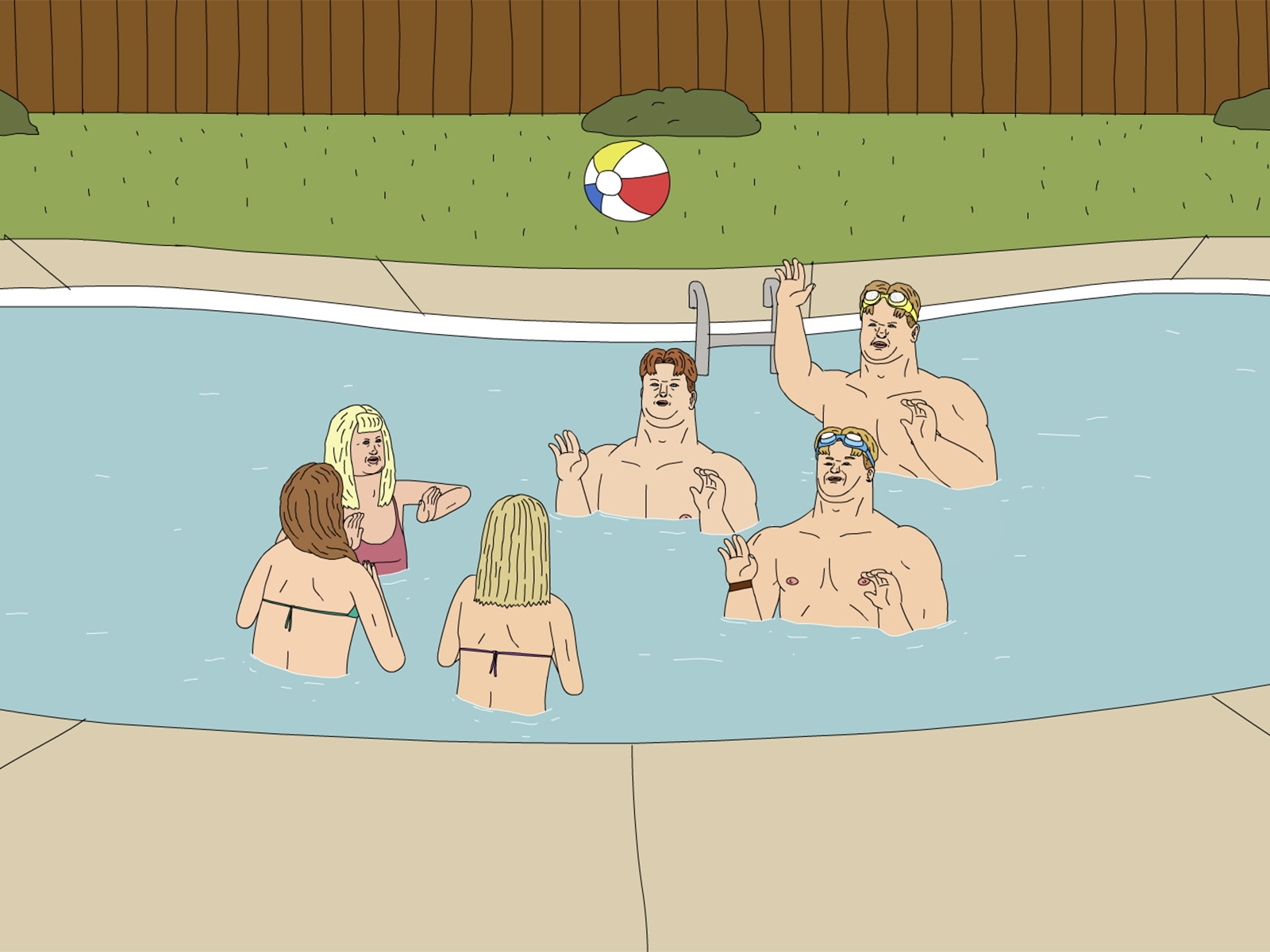 Animated characters in a pool