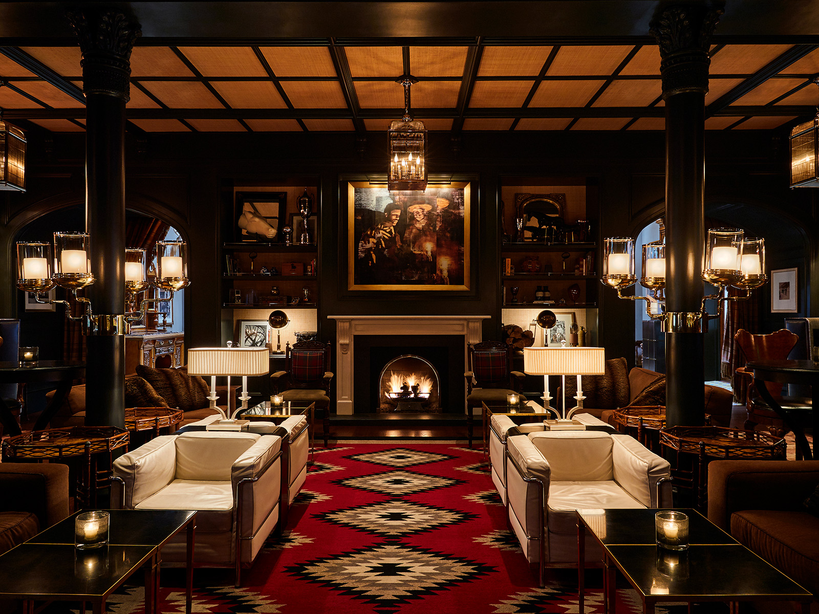 Western-style living room with a fireplace