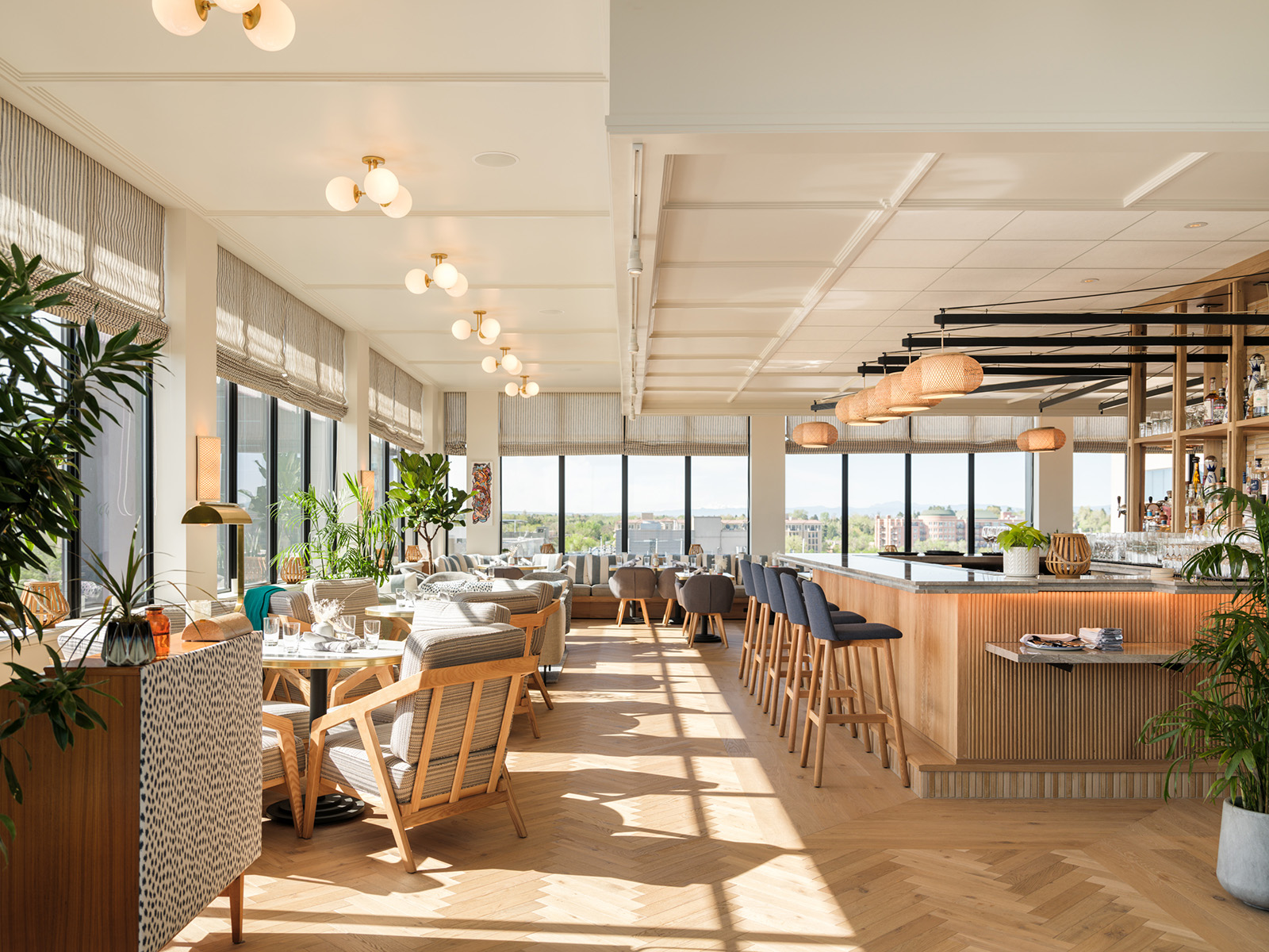 Sunlit rooftop restaurant