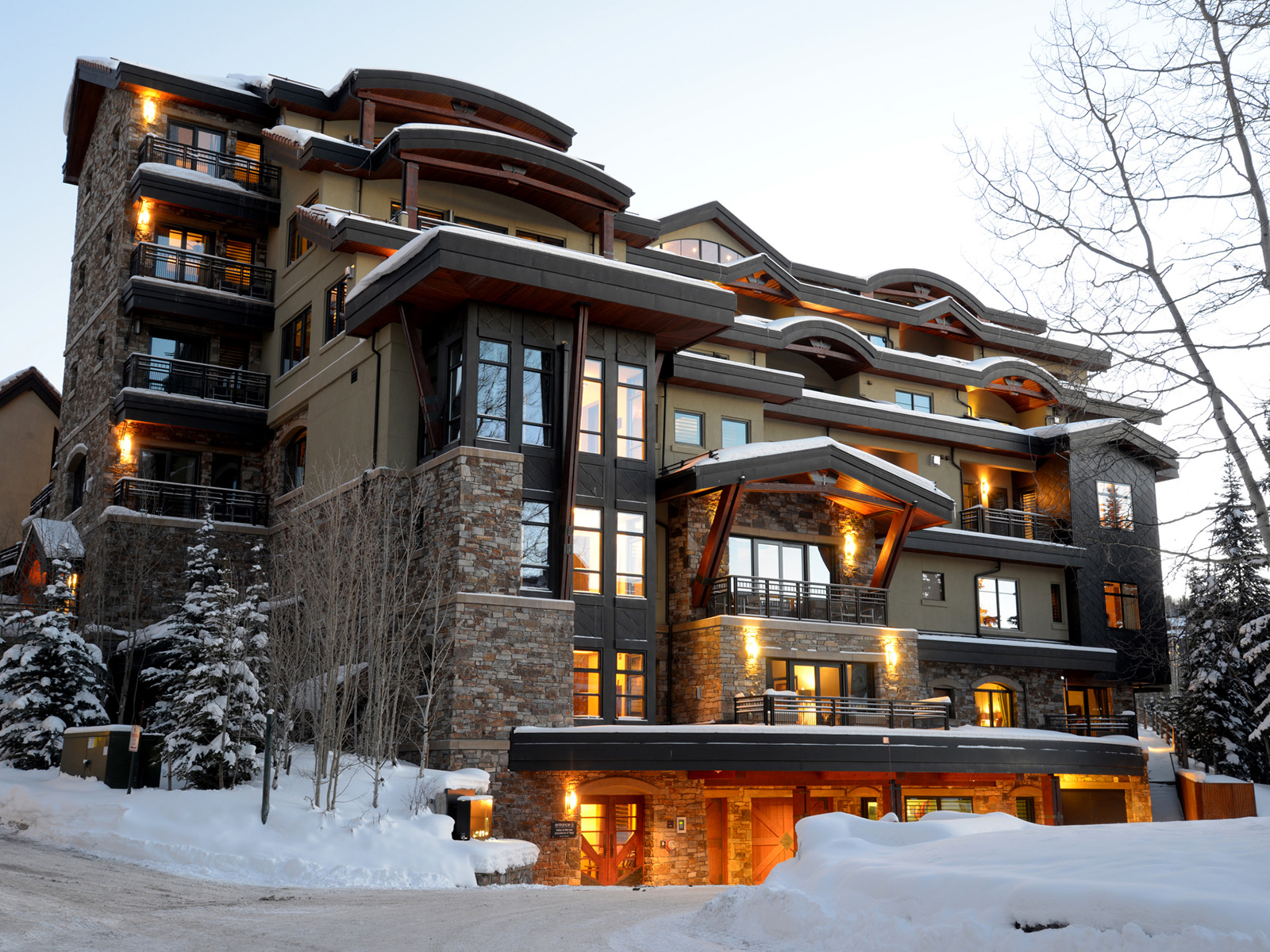 The exterior of Lumière by Dunton in winter