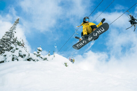 A snowboarder catches air at Copper Mountain in Colorado