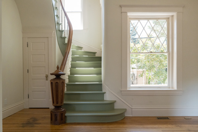 Spiral sage green staircase