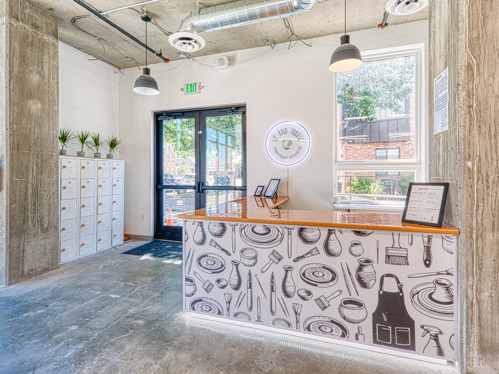 The interior of Sip and Throw Pottery Studio