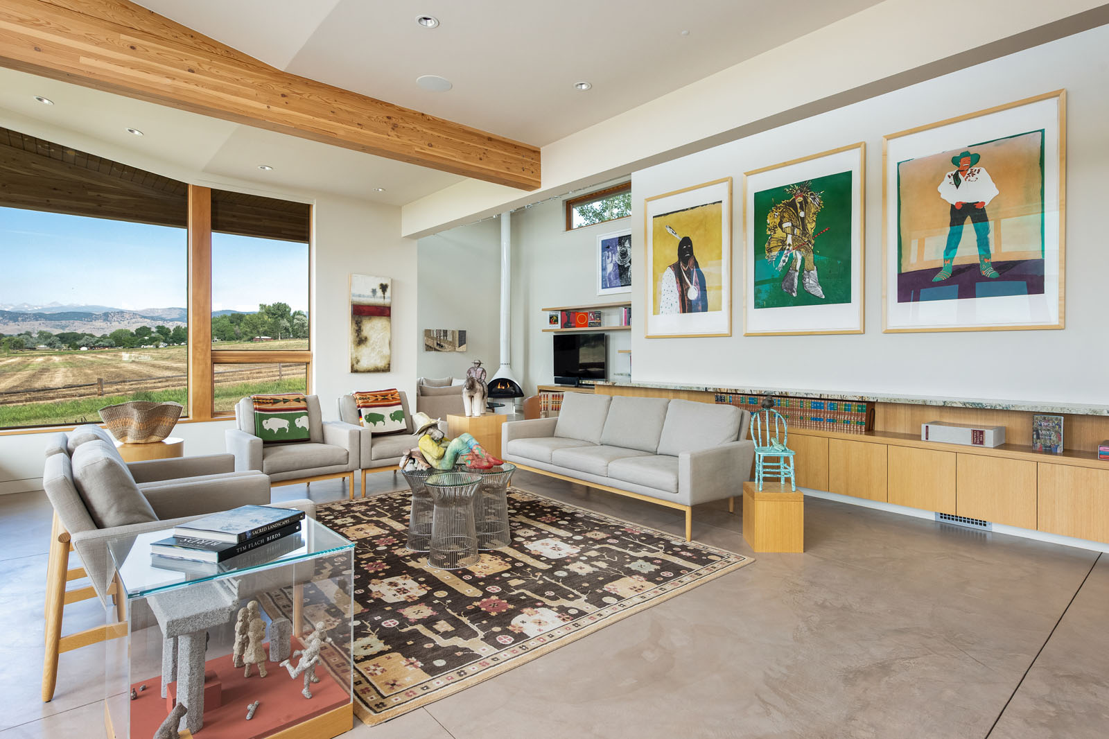 Living room with lots of art