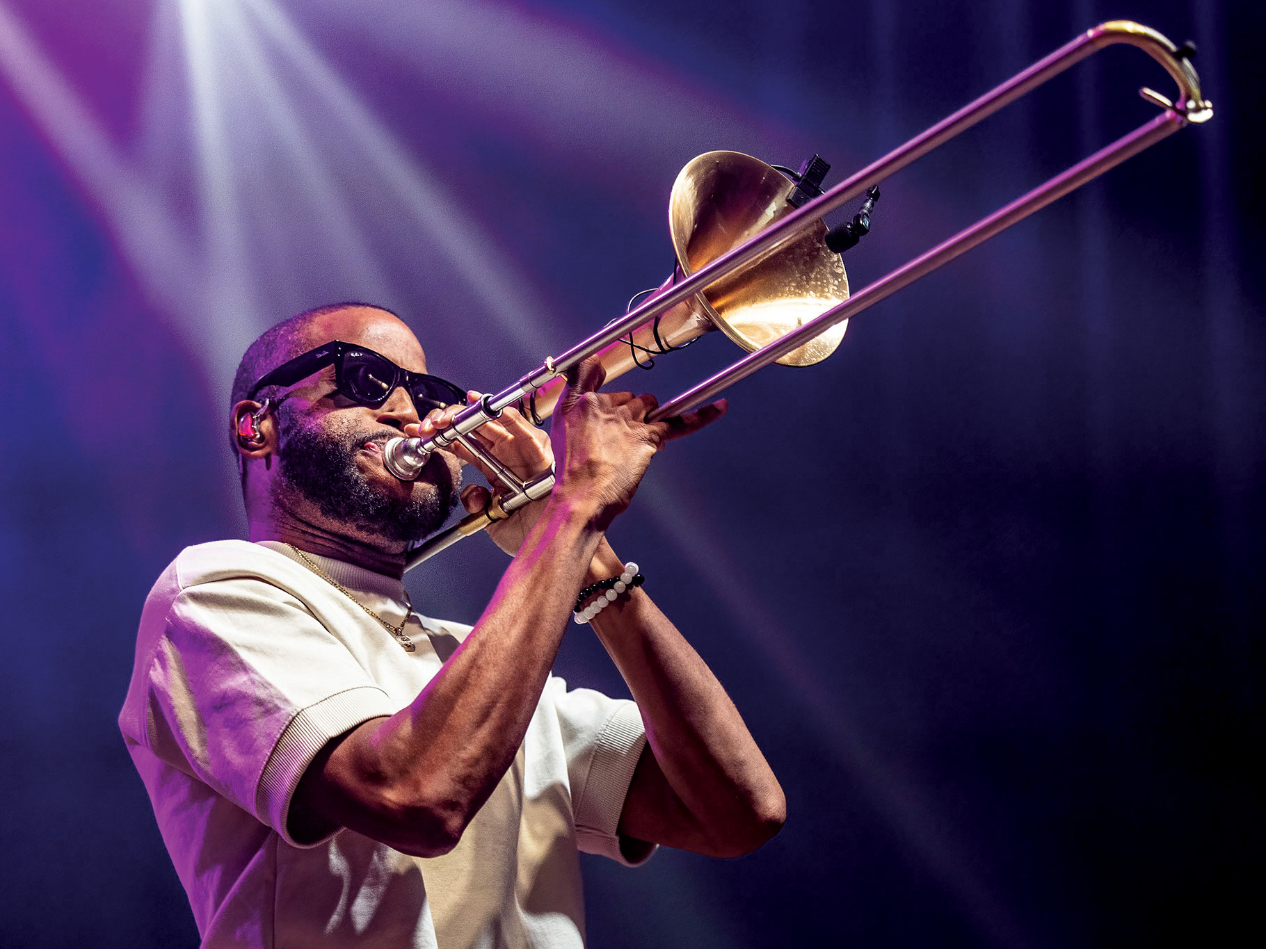 Trombone Shorty playing the trombone
