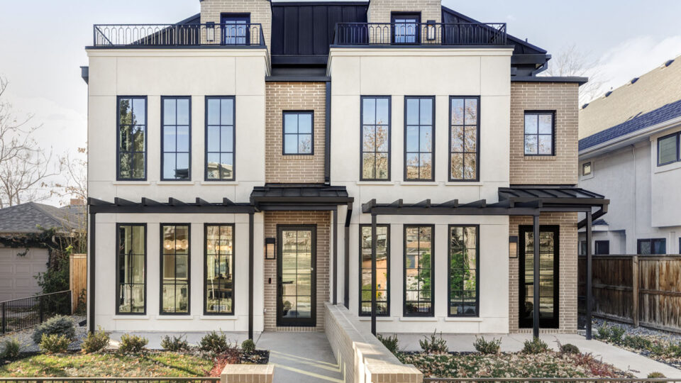 Facade of a modern townhome duplex