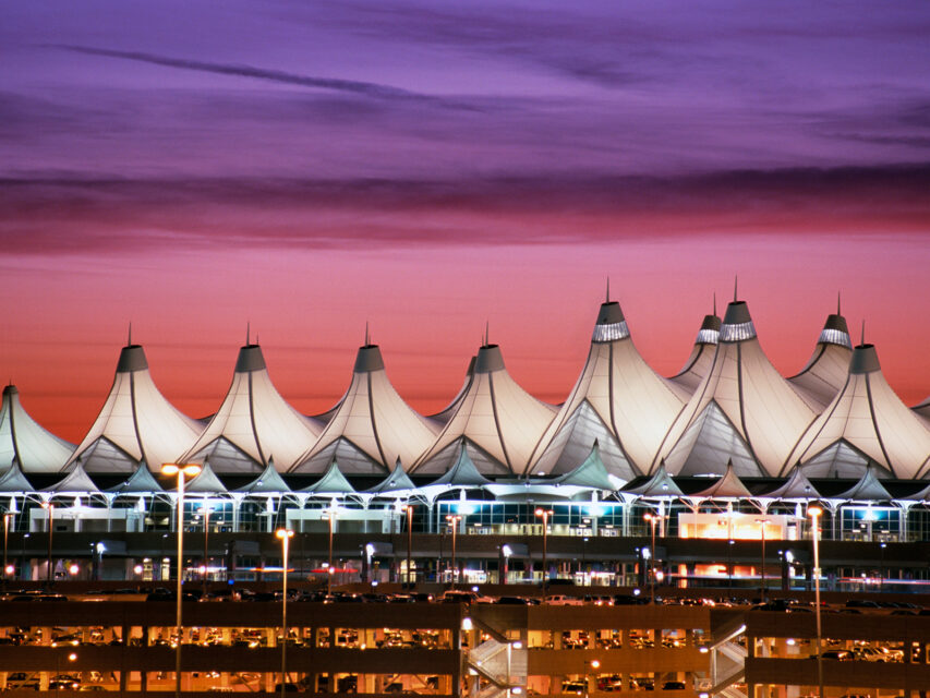 Denver International Airport at dusk