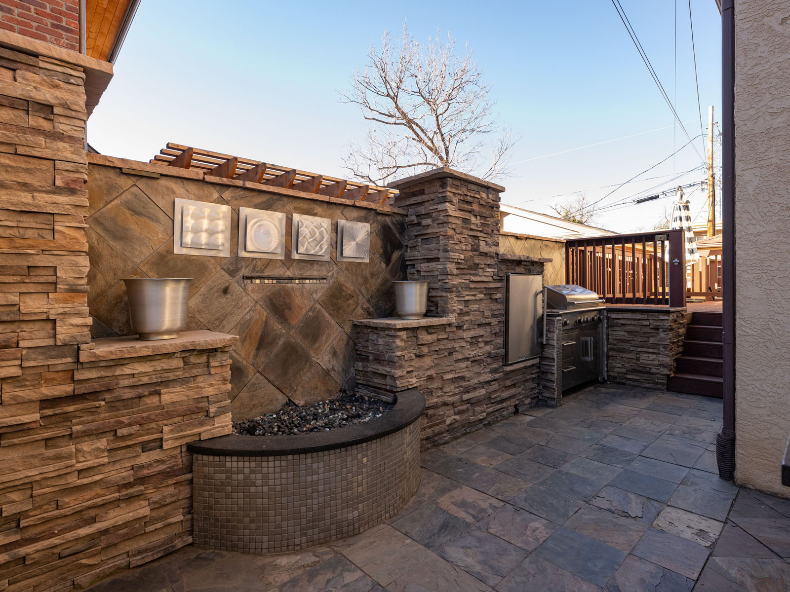 Outdoor patio with a kitchen