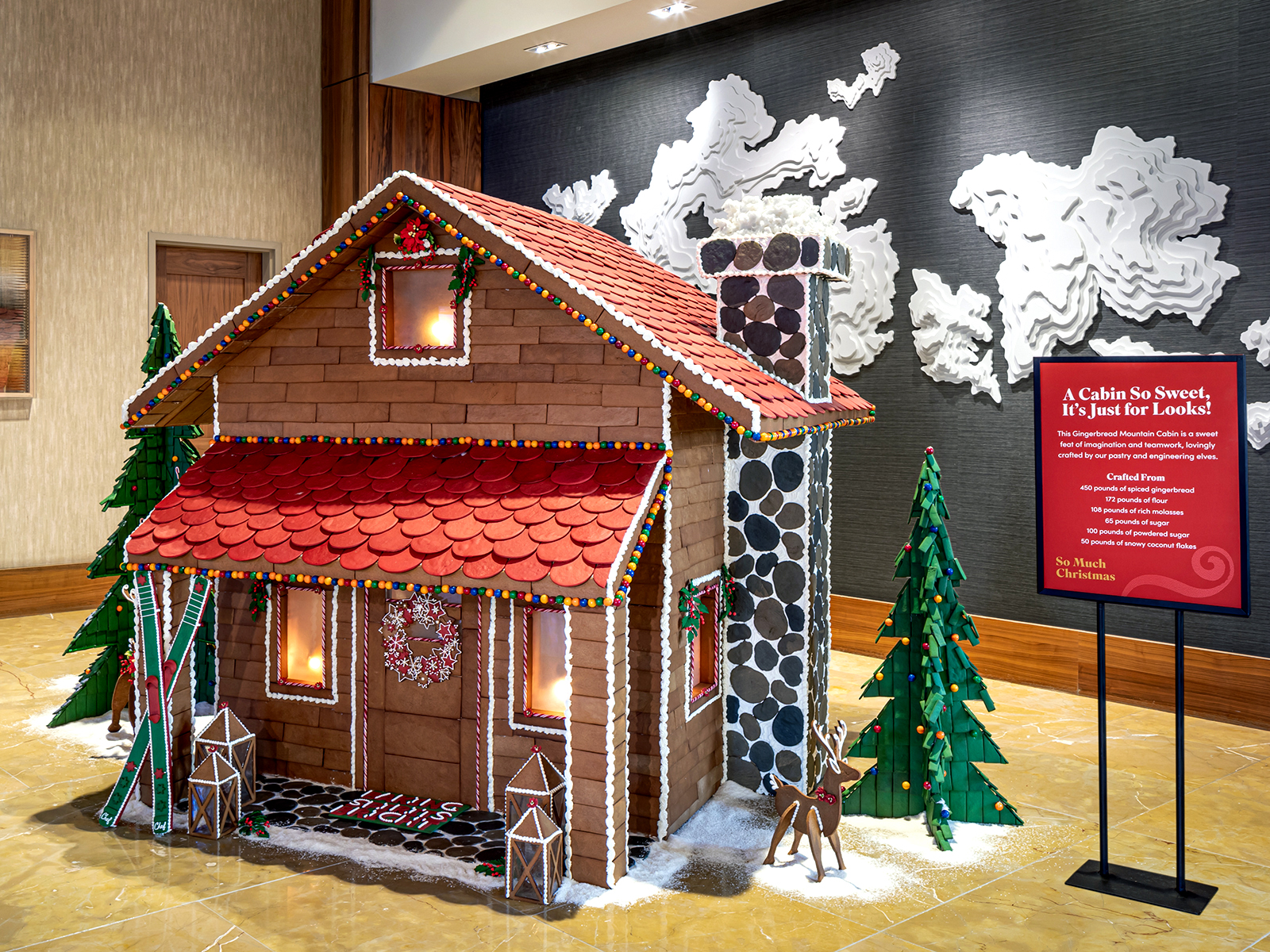 A life-size gingerbread cabin at the Gaylord Rockies Resort & Convention Center