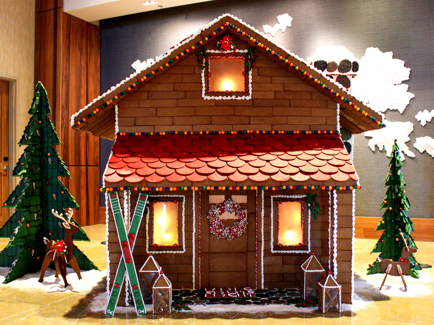 A life-size gingerbread cabin at the Gaylord Rockies Resort & Convention Center