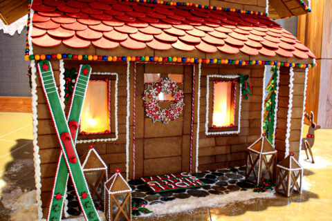 A life-size gingerbread cabin at the Gaylord Rockies Resort & Convention Center