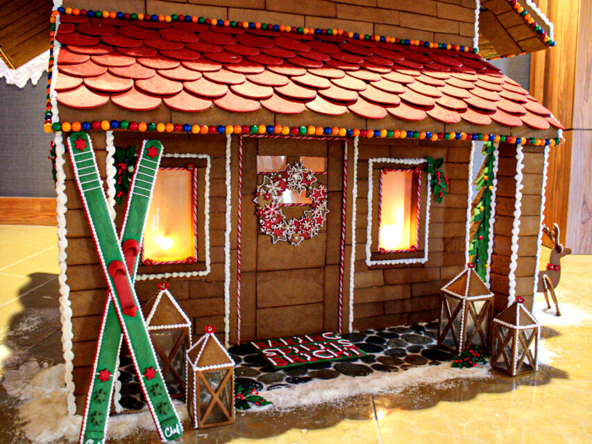 A life-size gingerbread cabin at the Gaylord Rockies Resort & Convention Center