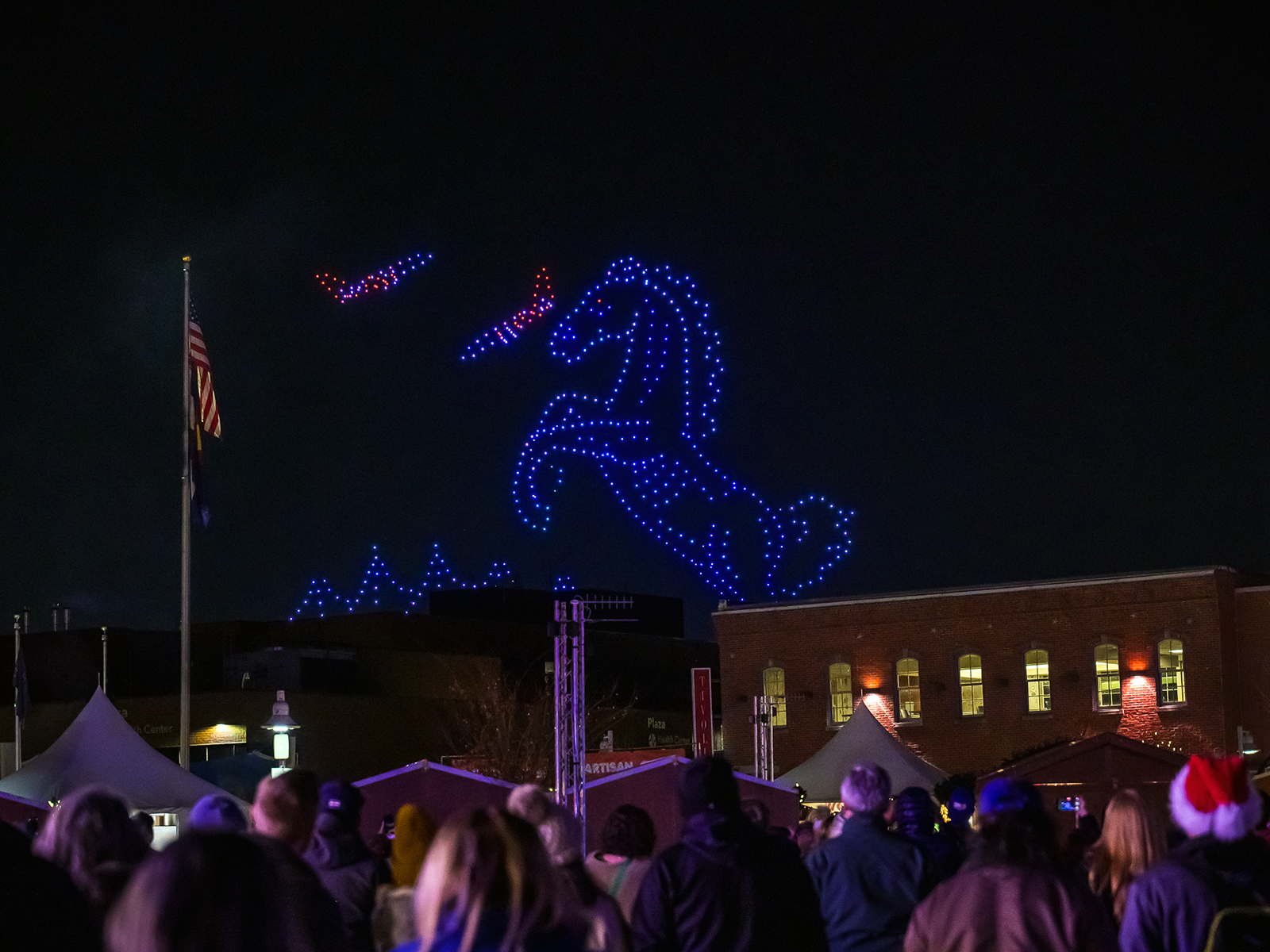 A Bronco lights up in the sky