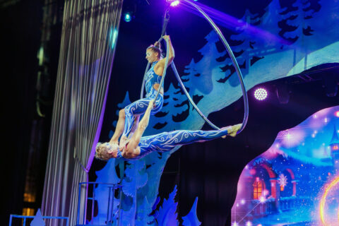 Acrobats suspended in the air