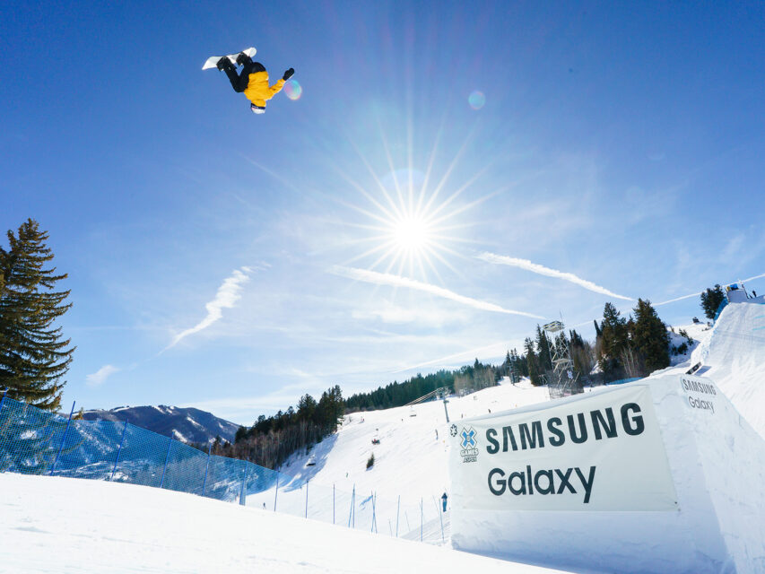 Mark McMorris performs snowboard stunt