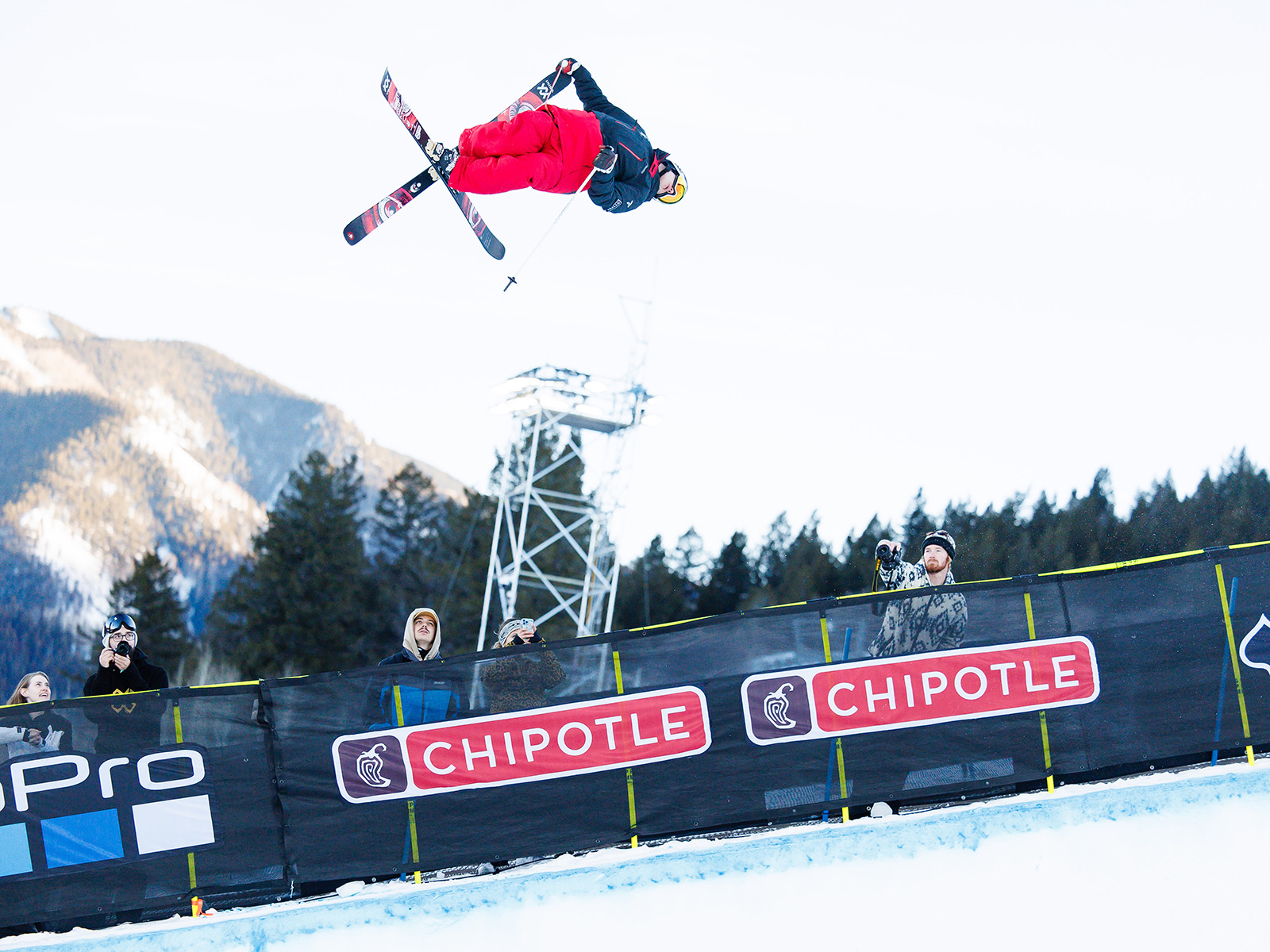 Alex Ferreira performs an aerial ski stunt