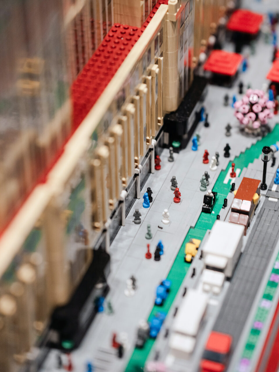 A Lego display of an urban street at Brick Planet in Denver