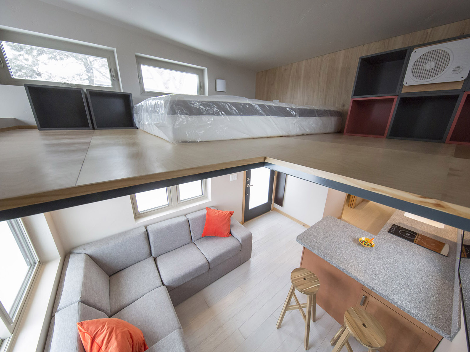 Inside a unit in Tiny Town in Aspen, Colorado