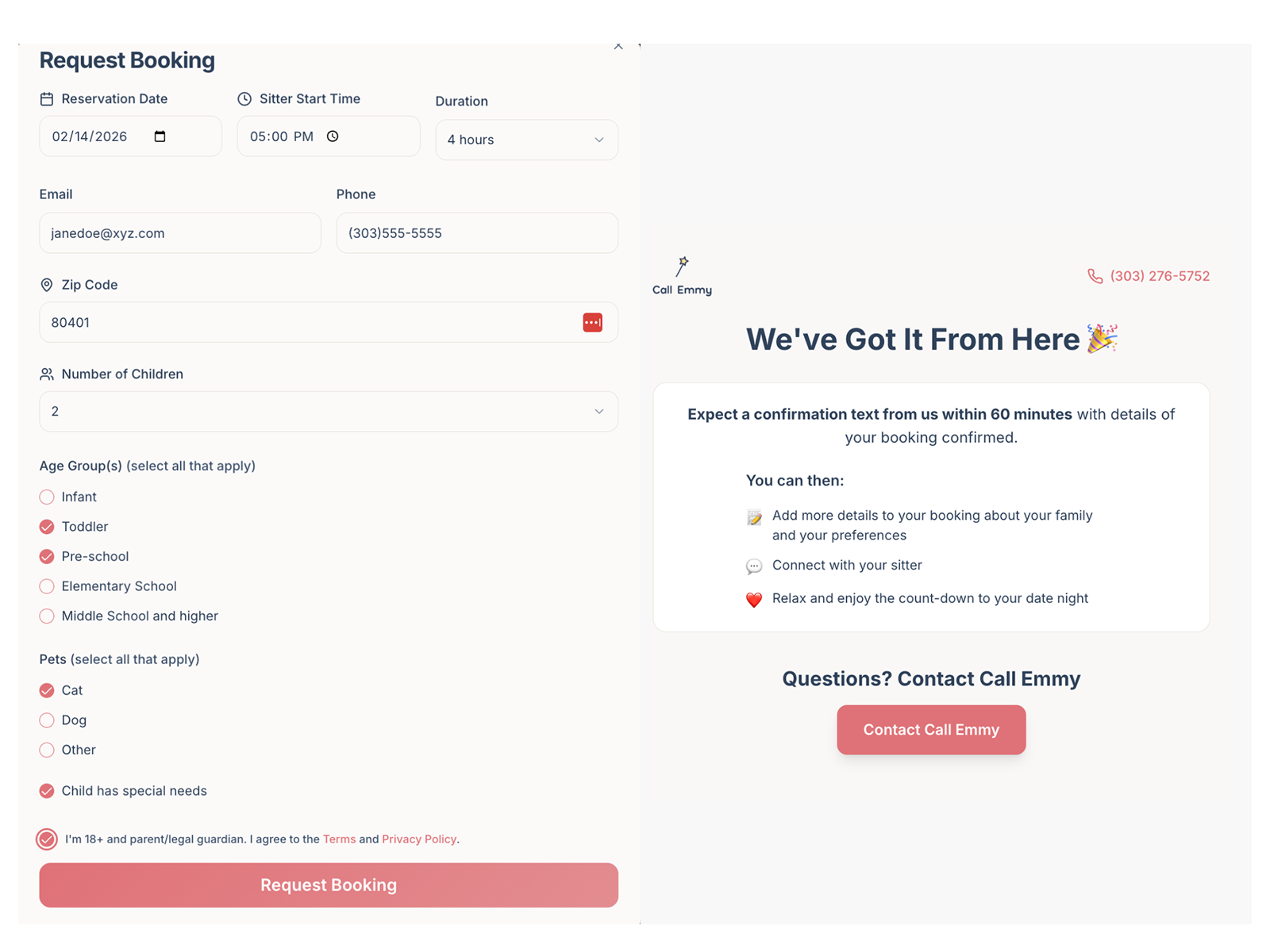 The Date Night Made Easy form from Call Emmy via OpenTable