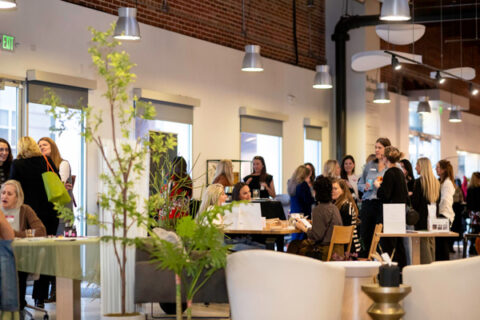 A room filled of women networking.