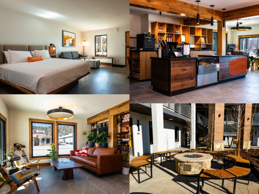 a king-size guest room, the cafe counter, the fire pit, and the living room