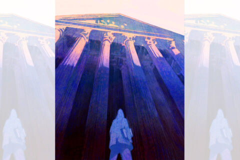 A person starting at a Capitol building