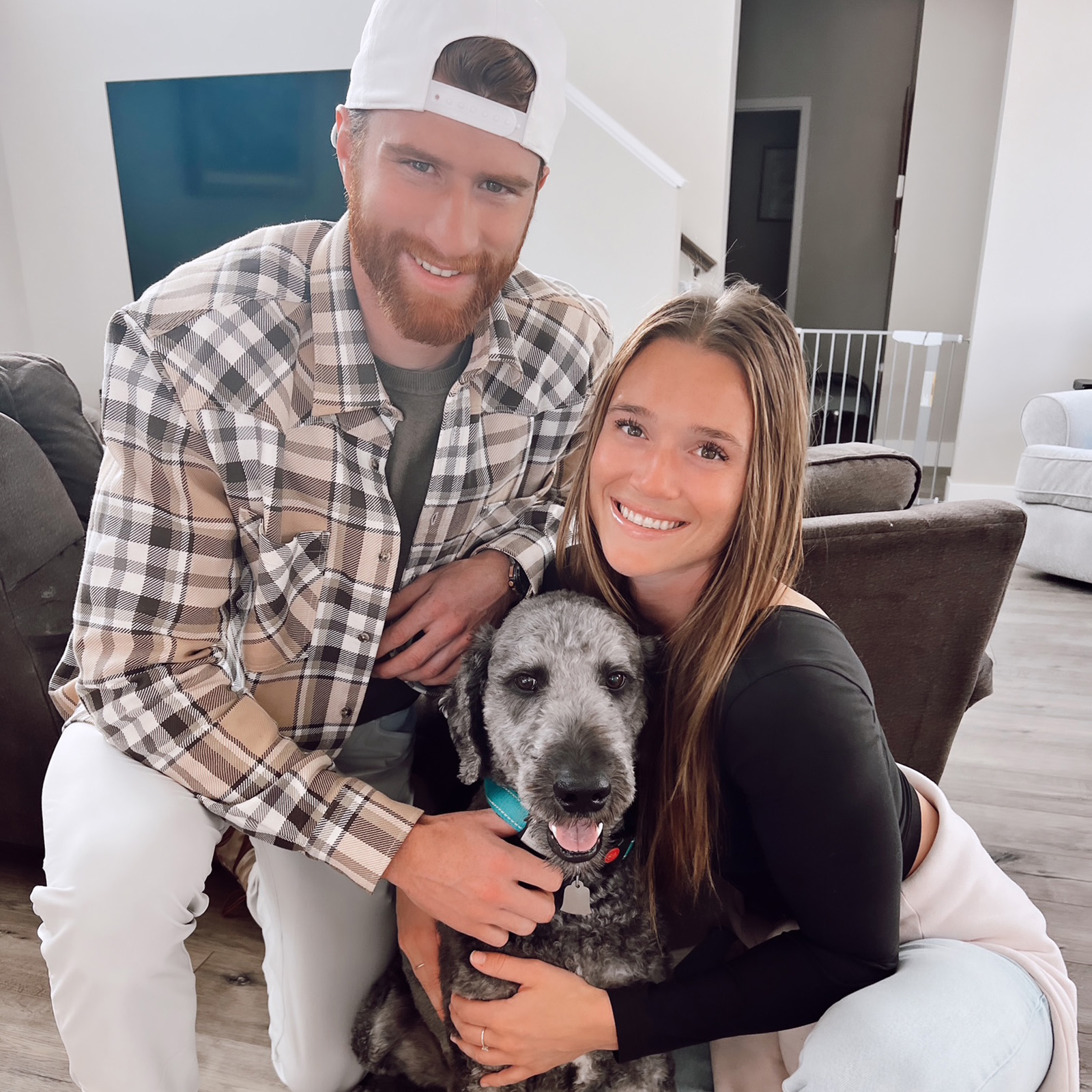 Garrett, Valerie, and Max the goldendoodle