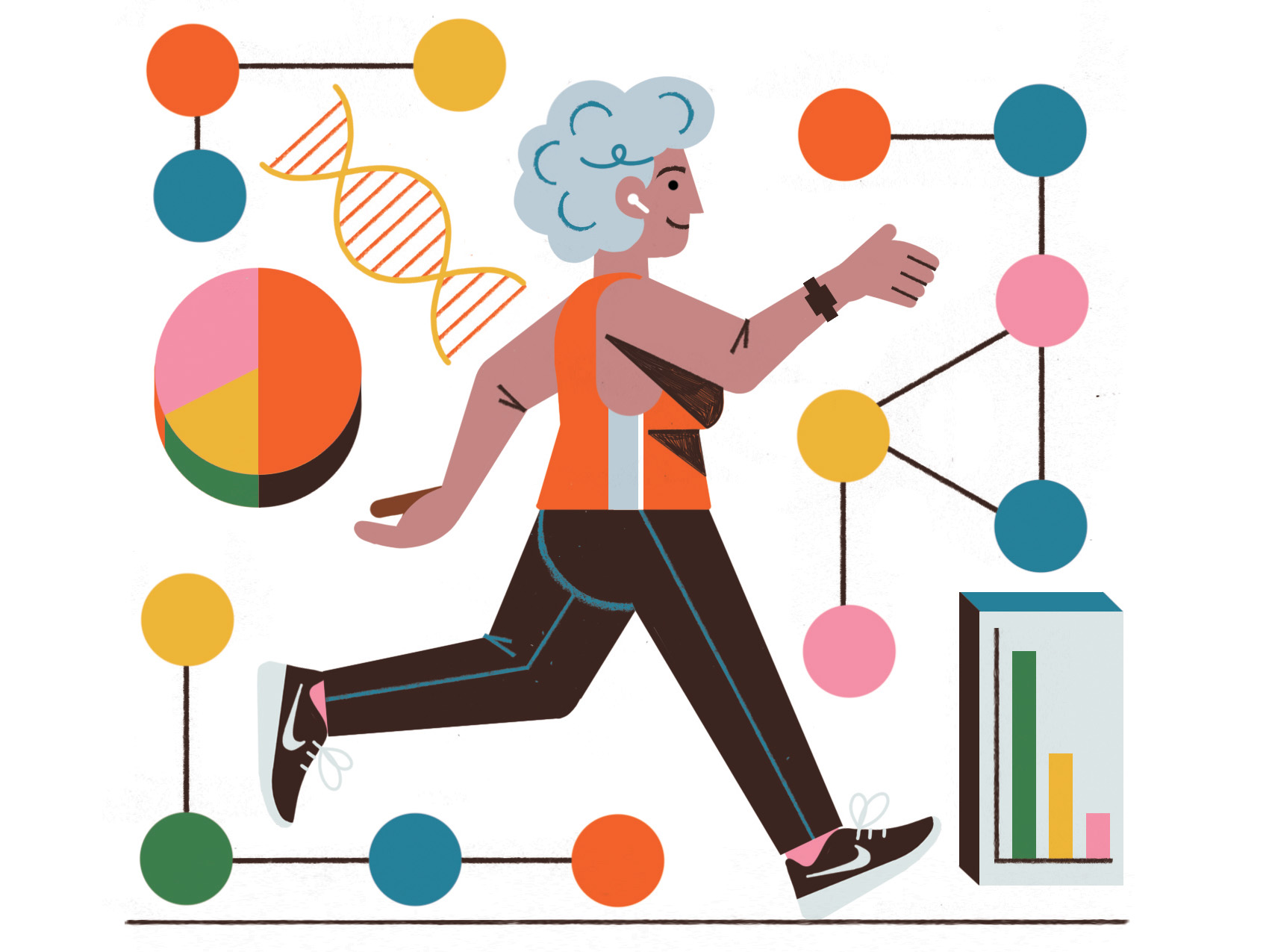 Illustration of a woman and a DNA strand