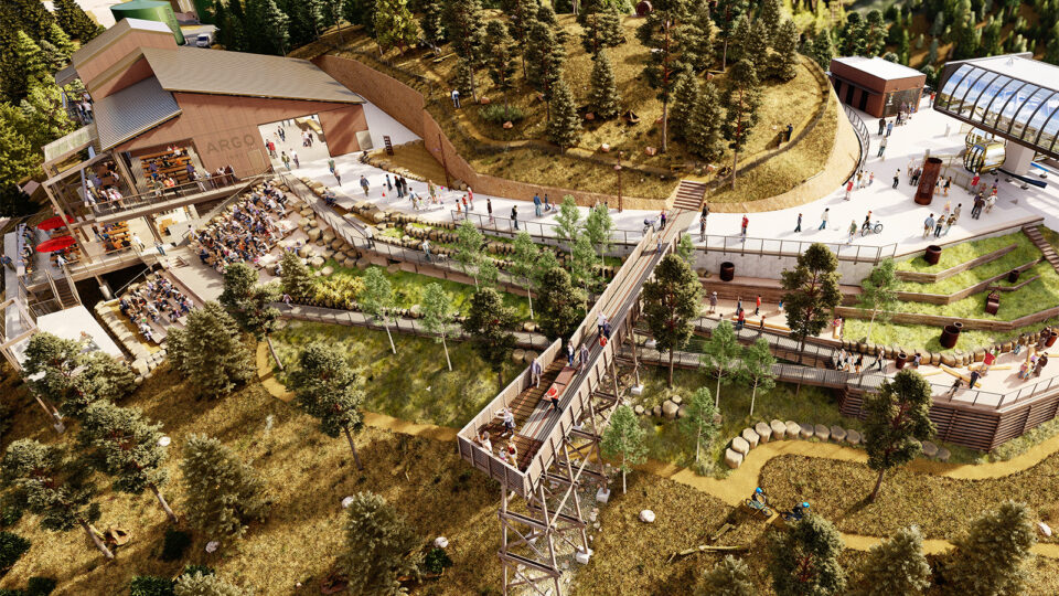 A rendering of Miners Point, the summit of the new Mighty Argo Cable Car