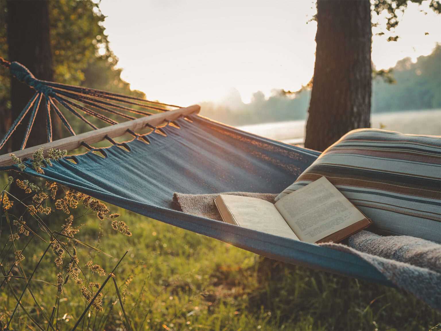 An open book on a hammock