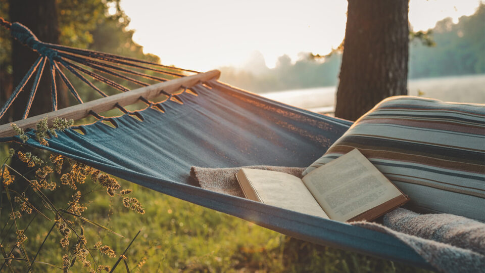 An open book on a hammock