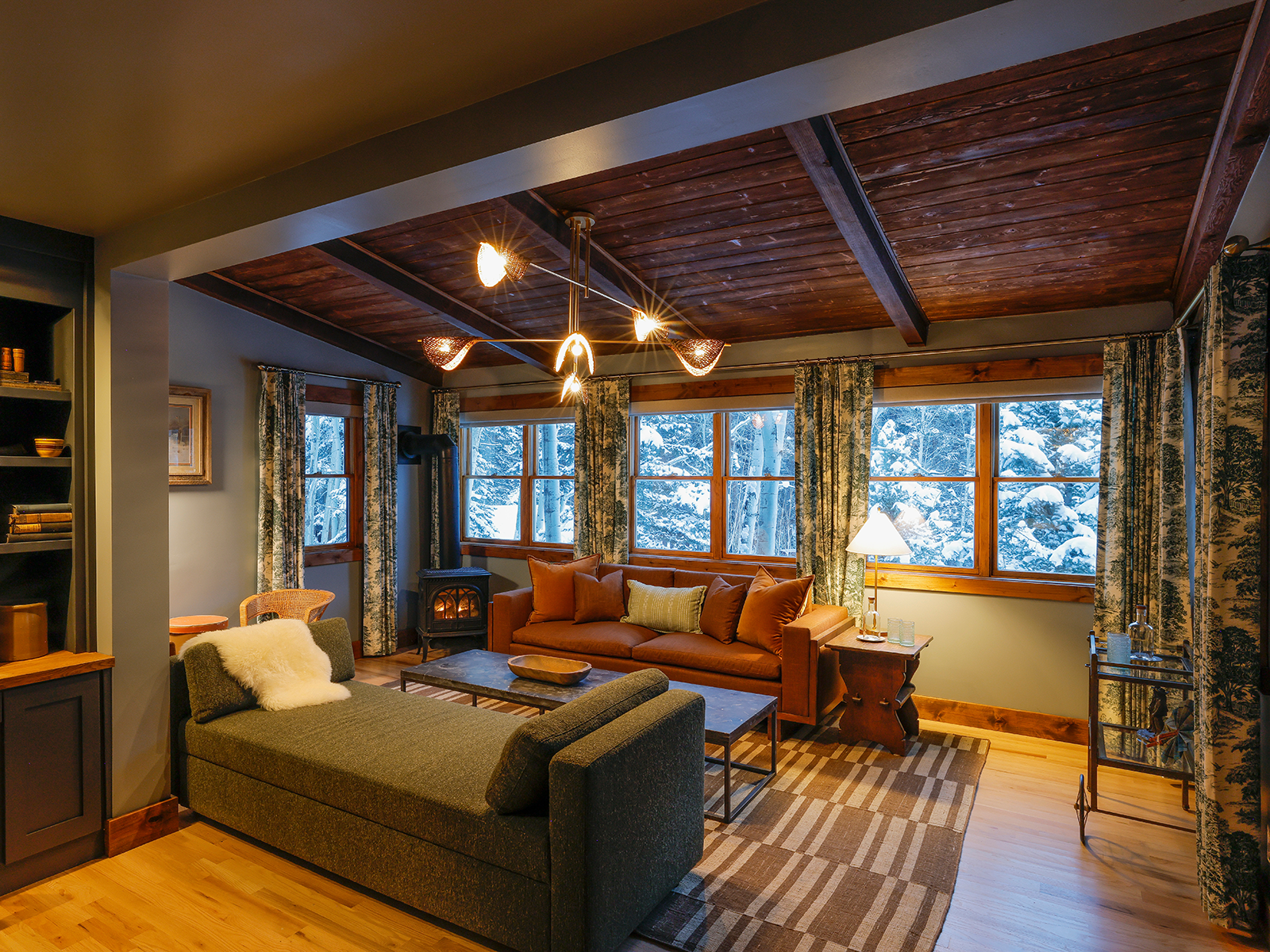The living room inside a log cabin