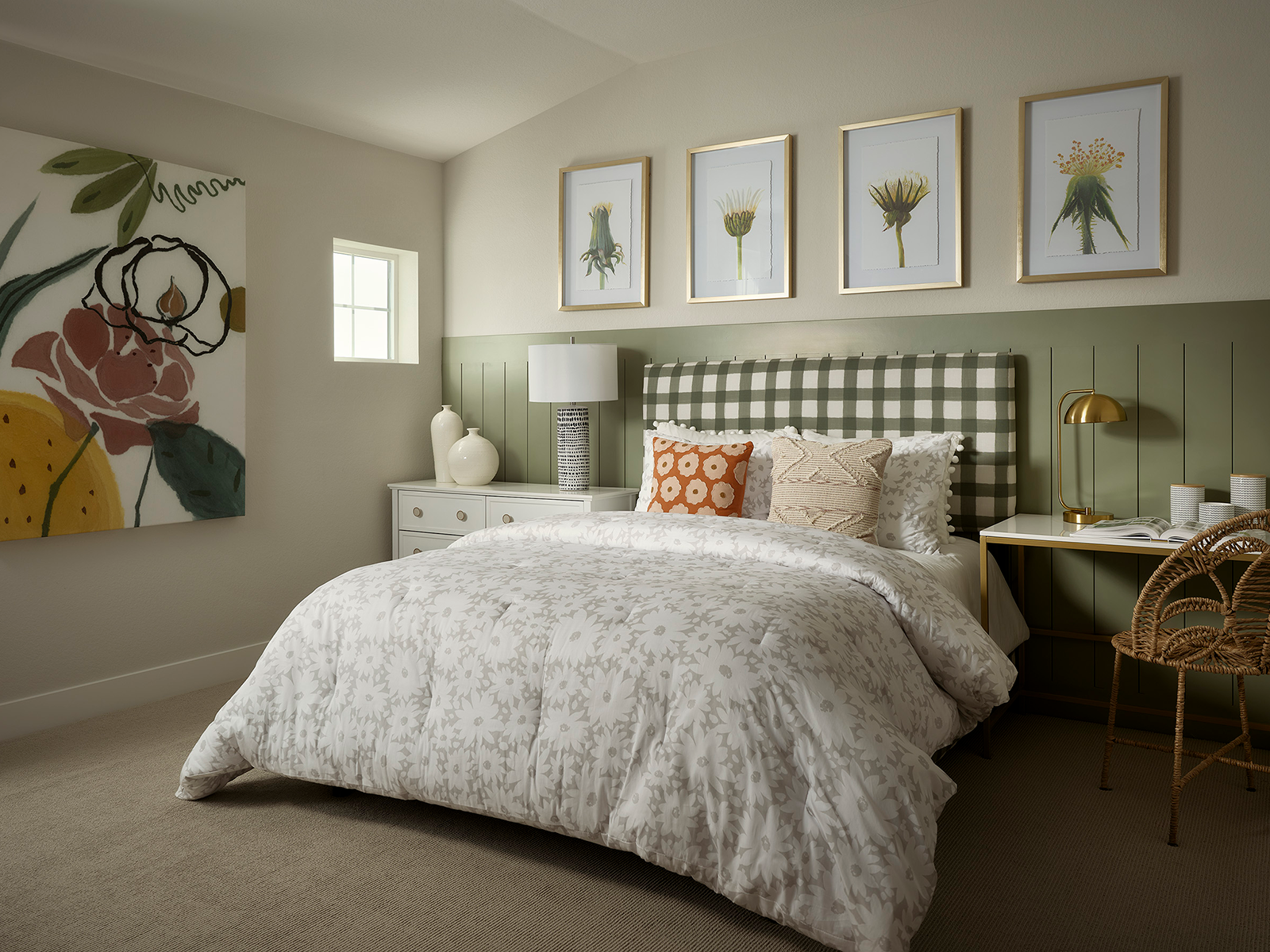 Bedroom covered in floral art