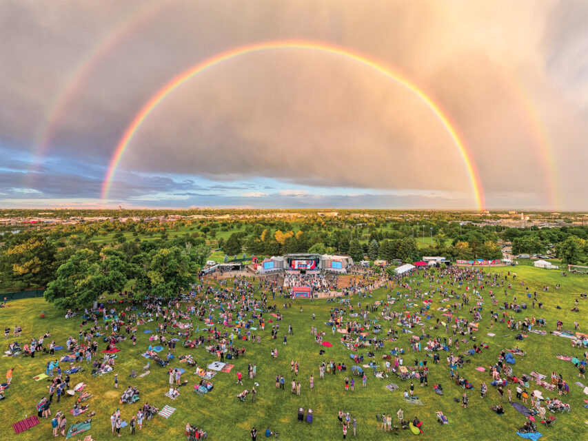 A double rainbow over Levitt Pavilion in Denver