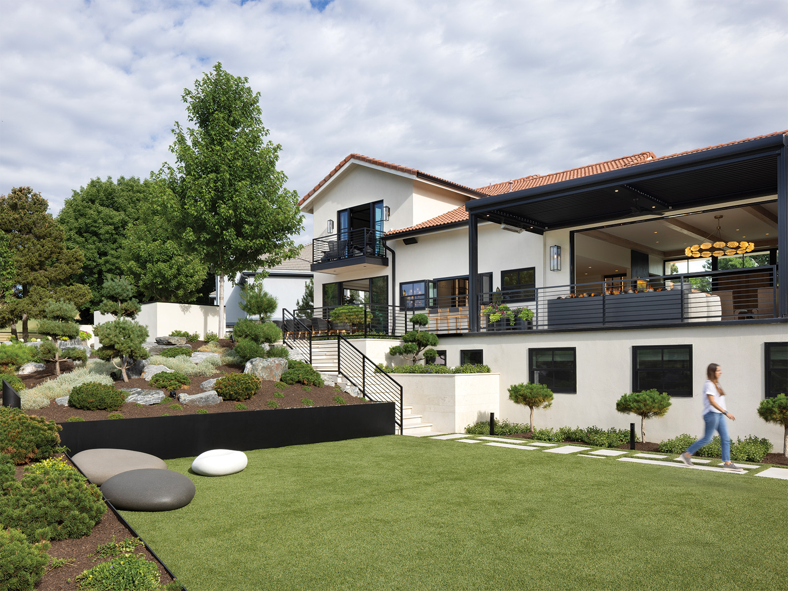 A home with a manicured lawn
