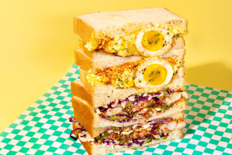 The egg salad sandwich with soy-marinated egg and the spicy pork sando with braised pork belly from Eloise in Denver