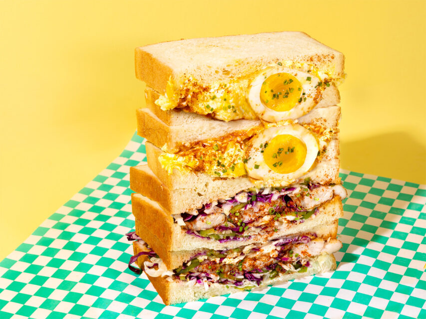 The egg salad sandwich with soy-marinated egg and the spicy pork sando with braised pork belly from Eloise in Denver