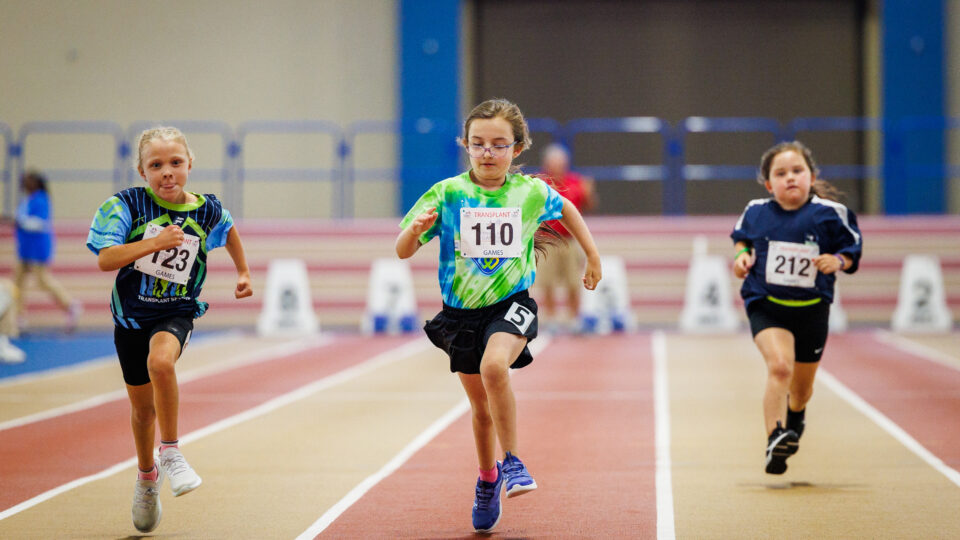 Children who received donated organs compete in a past Transplant Games. Photo courtesy of Jane Dvorak