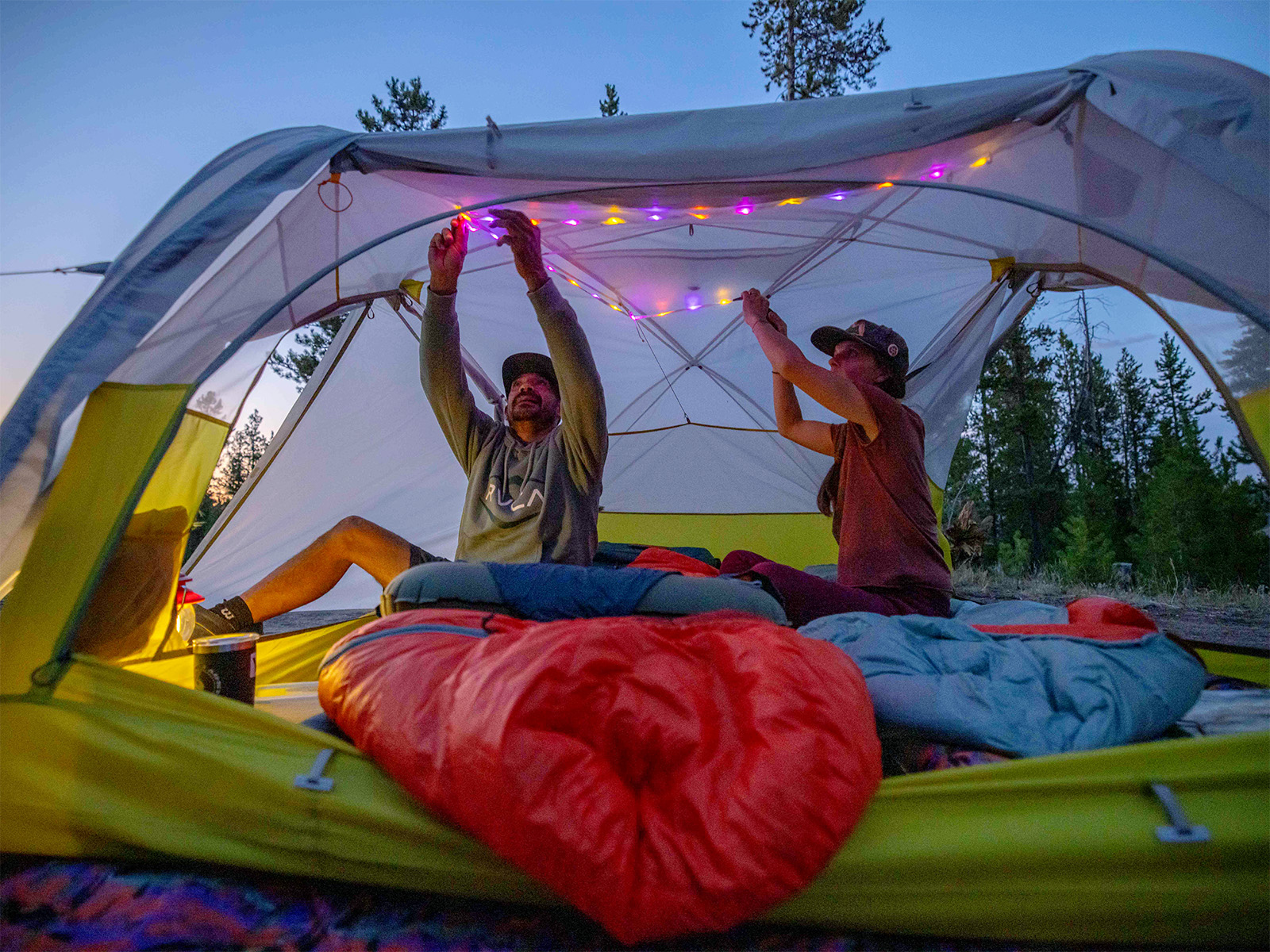 Two people in a Big Agnes tent