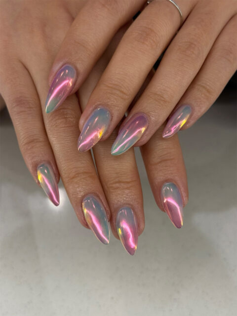 Shiny gel manicure on nails