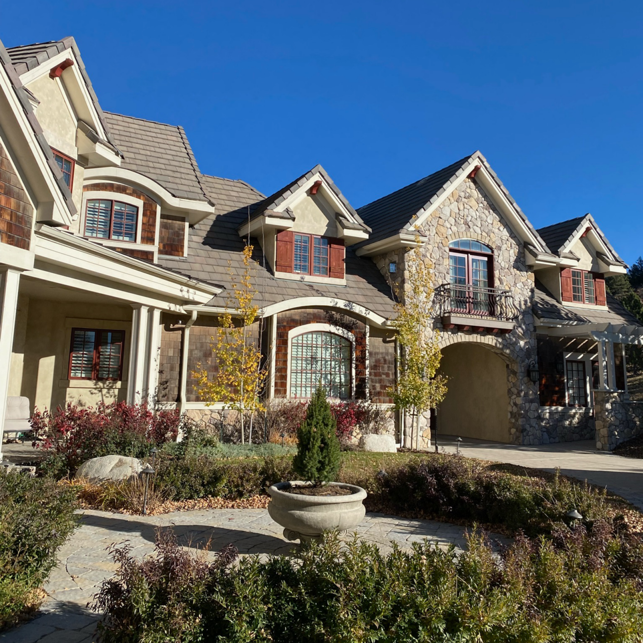 Stone facade of a two-story home
