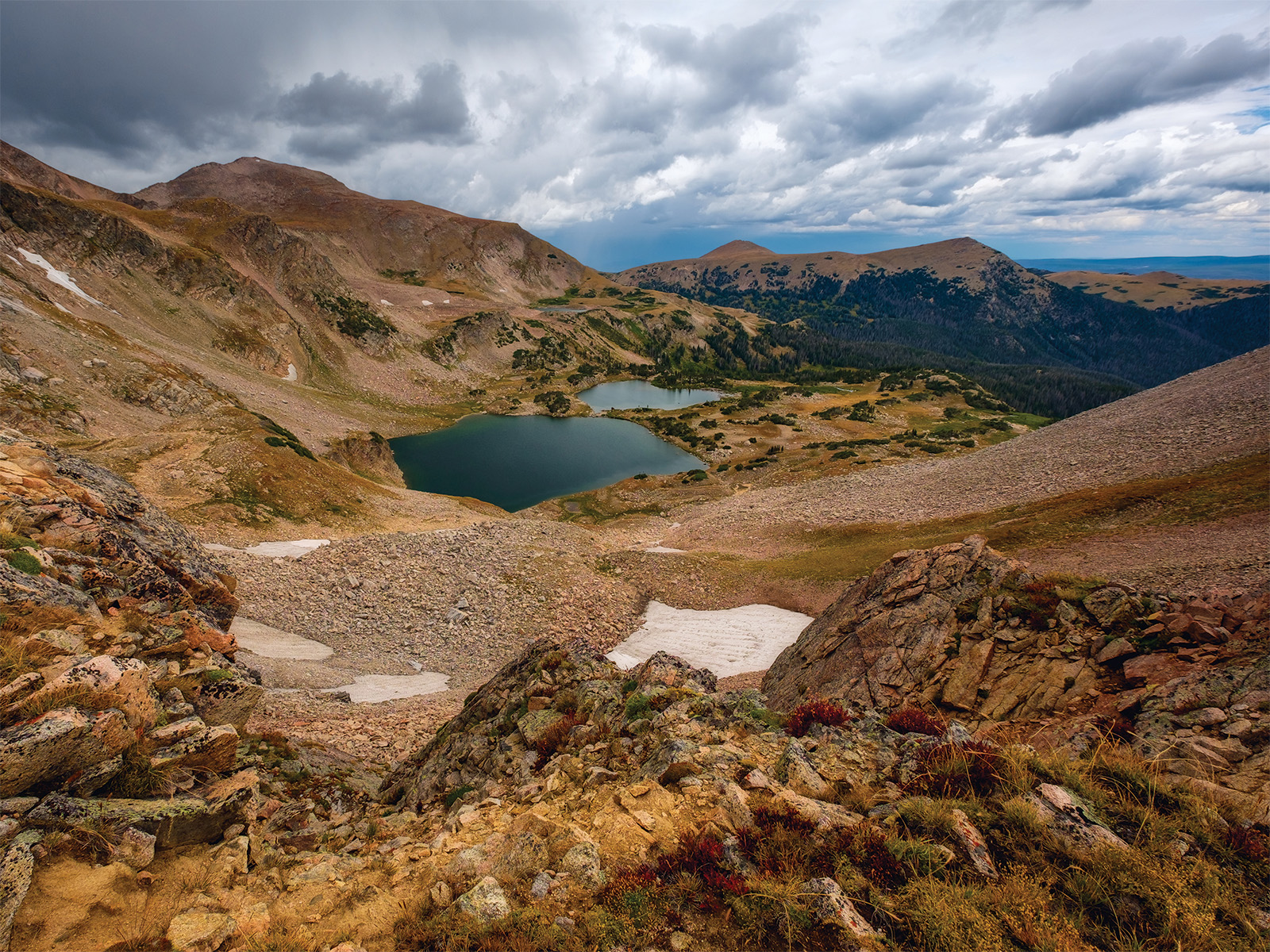 A pair of alpine lakes in the Rawah Wilderness in Colorado