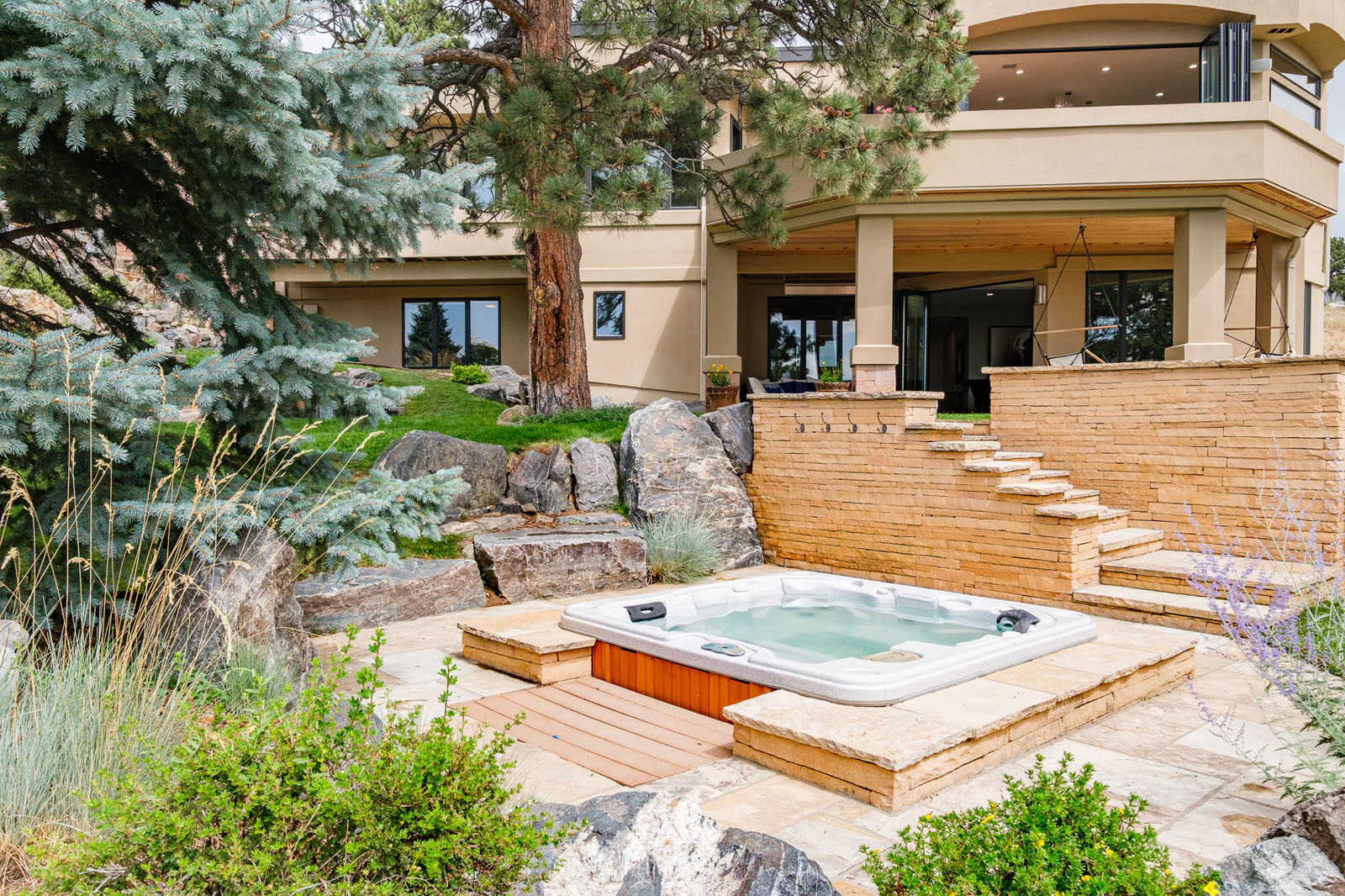 Sunken outdoor hot tub