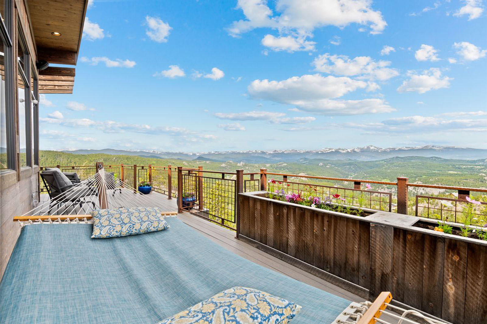 Hammock on a deck overlooking the Indian Peaks